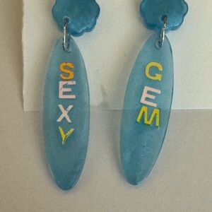 Chic Blue Earrings with Playful Lettering